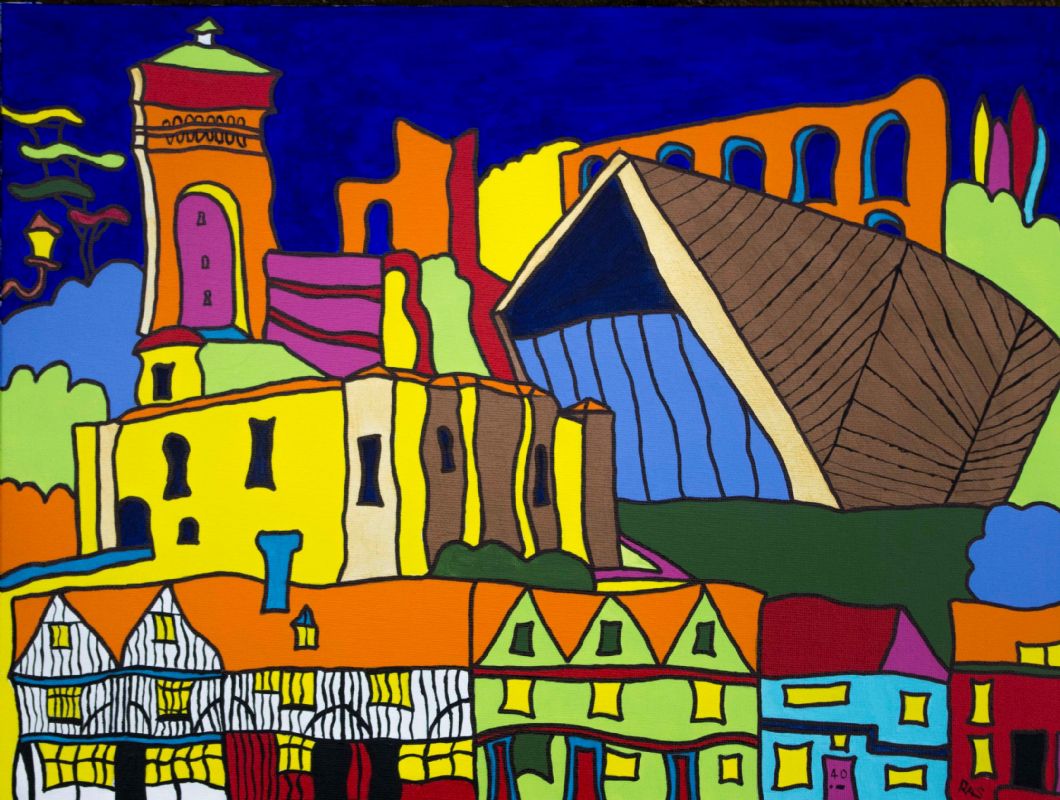 Colchester, town, montage, commission, vivid, bright, colourful